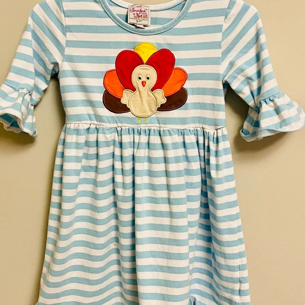 Smocked or Not | 2T | Blue Turkey Applique Dress